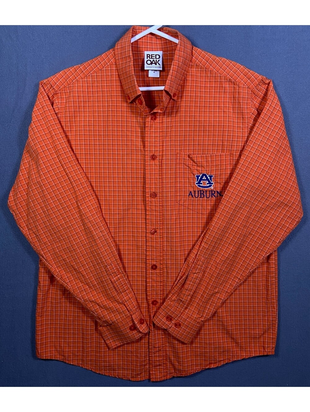 Vintage Red Oak Sportswear Men's Auburn Tigers LS Button Up Shirt Orange M VTG
